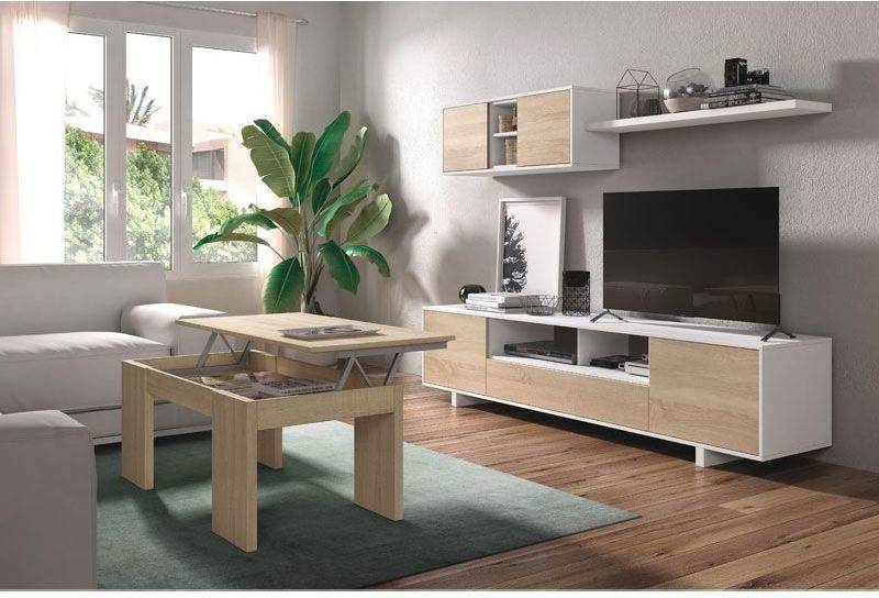 Mesa de Centro HABITDESIGN Flow (Roble  - Melamina - 100 x 43–55 x 50 cm)