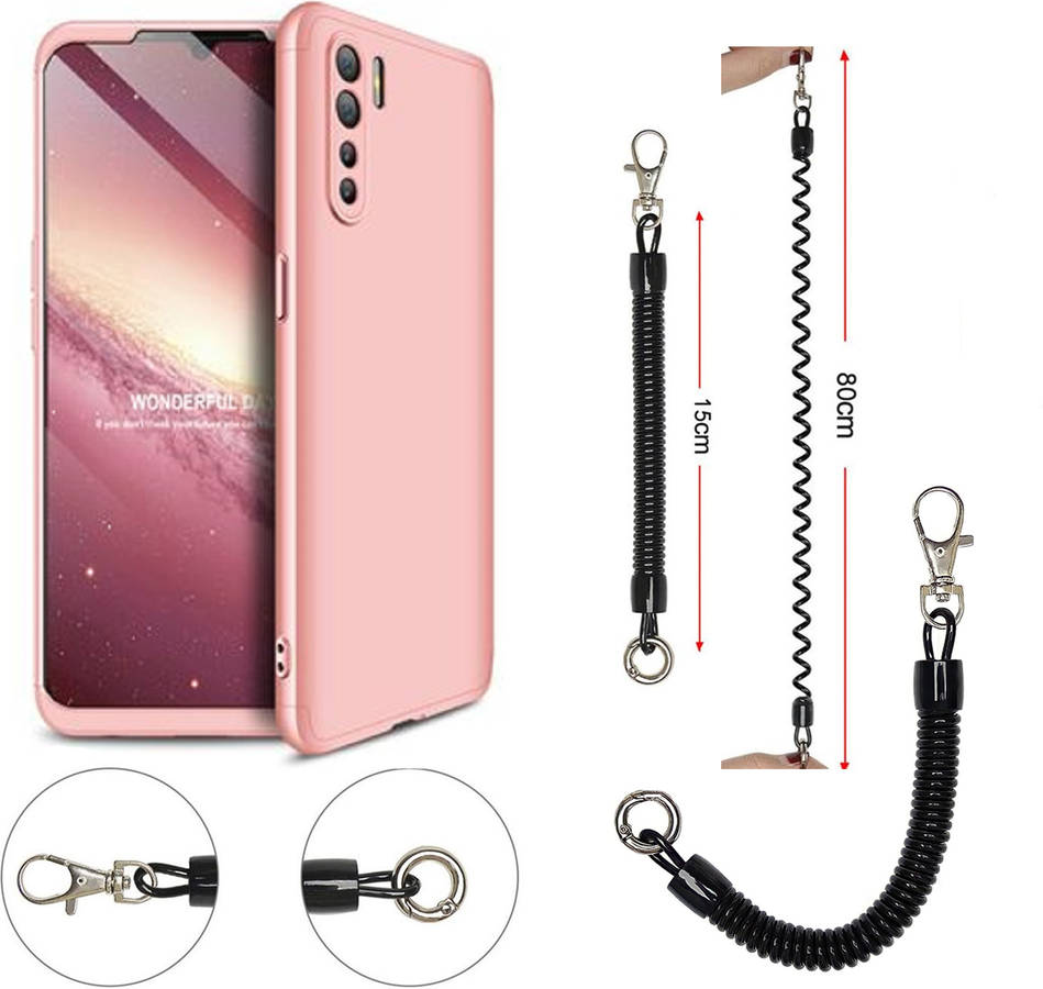 Funda Oppo A91 ANTIIMPACTO Slim Armor 360º con Cordón Antirrobo Rosa