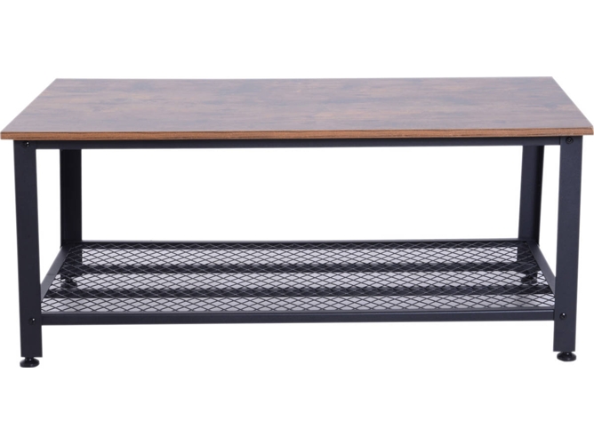 Mesa De Centro homcom 833605 auxiliar multifuncional para sofá dormitorio estilo industrial retro estante rejilla café acero y madera 106x60x45cm negro 106x60x45