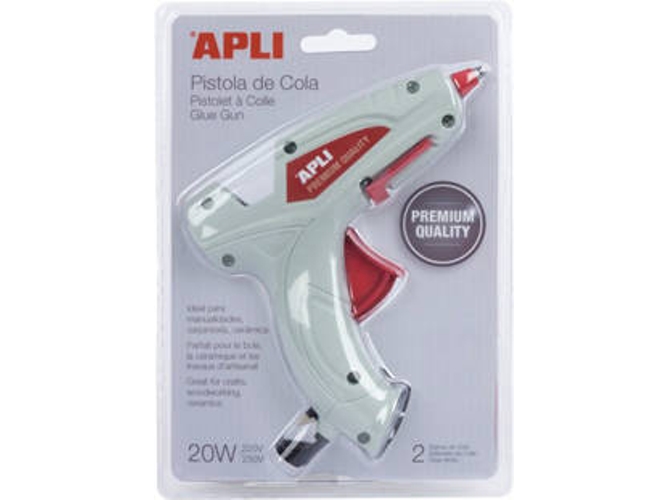 Apli 16668 Pistola de premium termofusible hot melt 20w con 2 barras color blanco 75mm 10 75