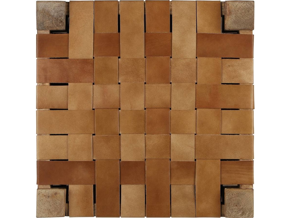 Taburete madera/cuero 45 x 45 x 45 cm marron