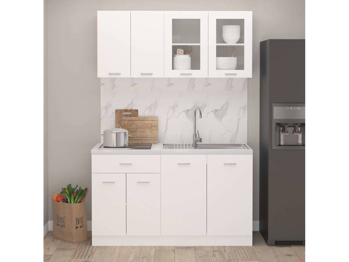 Armario de cocina de pared de madera y puerta de vidrio blanco vidaXL157302