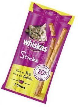 Snacks De Pollo para gatos whiskas 18 adultos base en sticks 3 uds.18 con alimentación mascotas 250 gr premios forma 18g 28