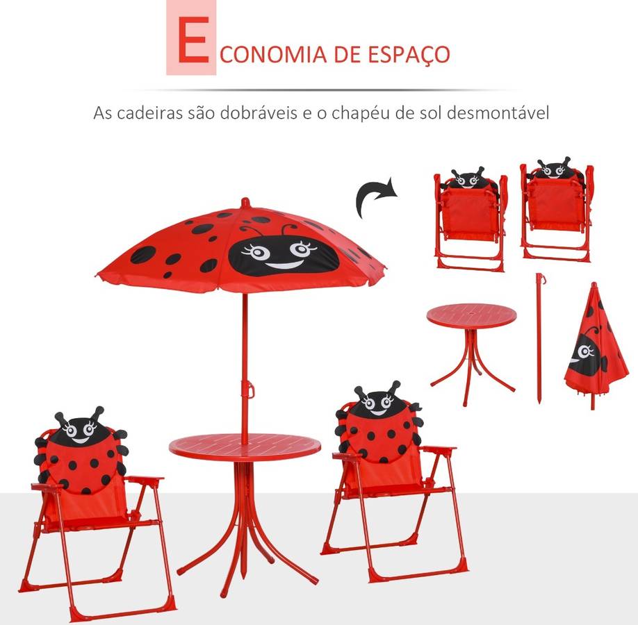 Juego de Mesa y Silla de Jardín para Niños OUTSUNNY Rojo (100-125cm)