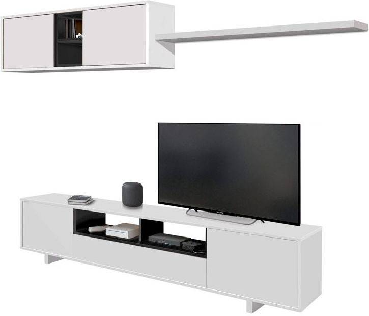 Conjunto de Muebles de TV HABITDESIGN Belus  (Blanco Brillo - Gris Antracita - Madera - 200 x 41 cm)