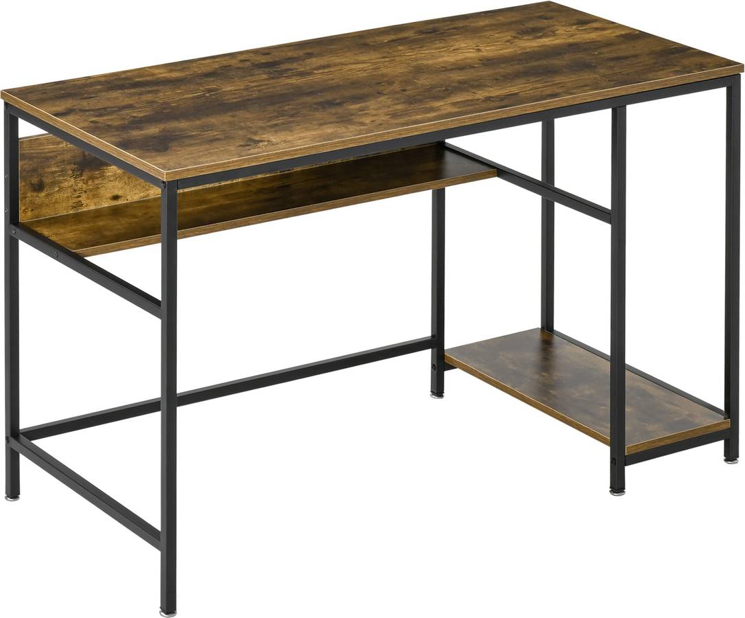 Escritorio Mesa De ordenador industrial con estantes estructura madera y metal para estudio hogar oficina en casa 120x60x75 cm homcom 120x60x75cm 836430