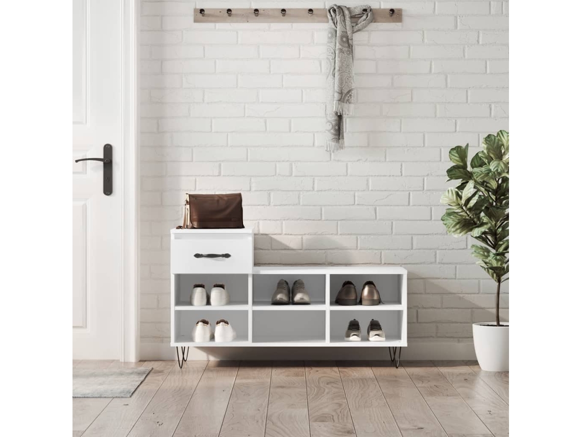 Mueble zapatero madera contrachapada blanco 102x36x60 cm