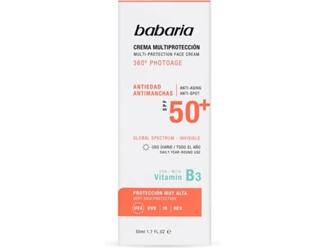 Protector Solar Facial BABARIA Crema multiprotectora SPF 50 (75 ml)