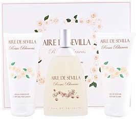 Cofre AIRE SEVILLA Rosas Blancas Edt Spray 150 ml + Gel de Ducha 150 ml + Loción Corporal 150 ml