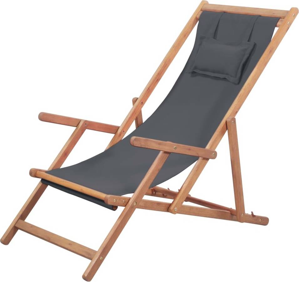 Silla De Playa plegable gris vidaxl tejido estructura madera tela asiento piscina patio terraza exterior