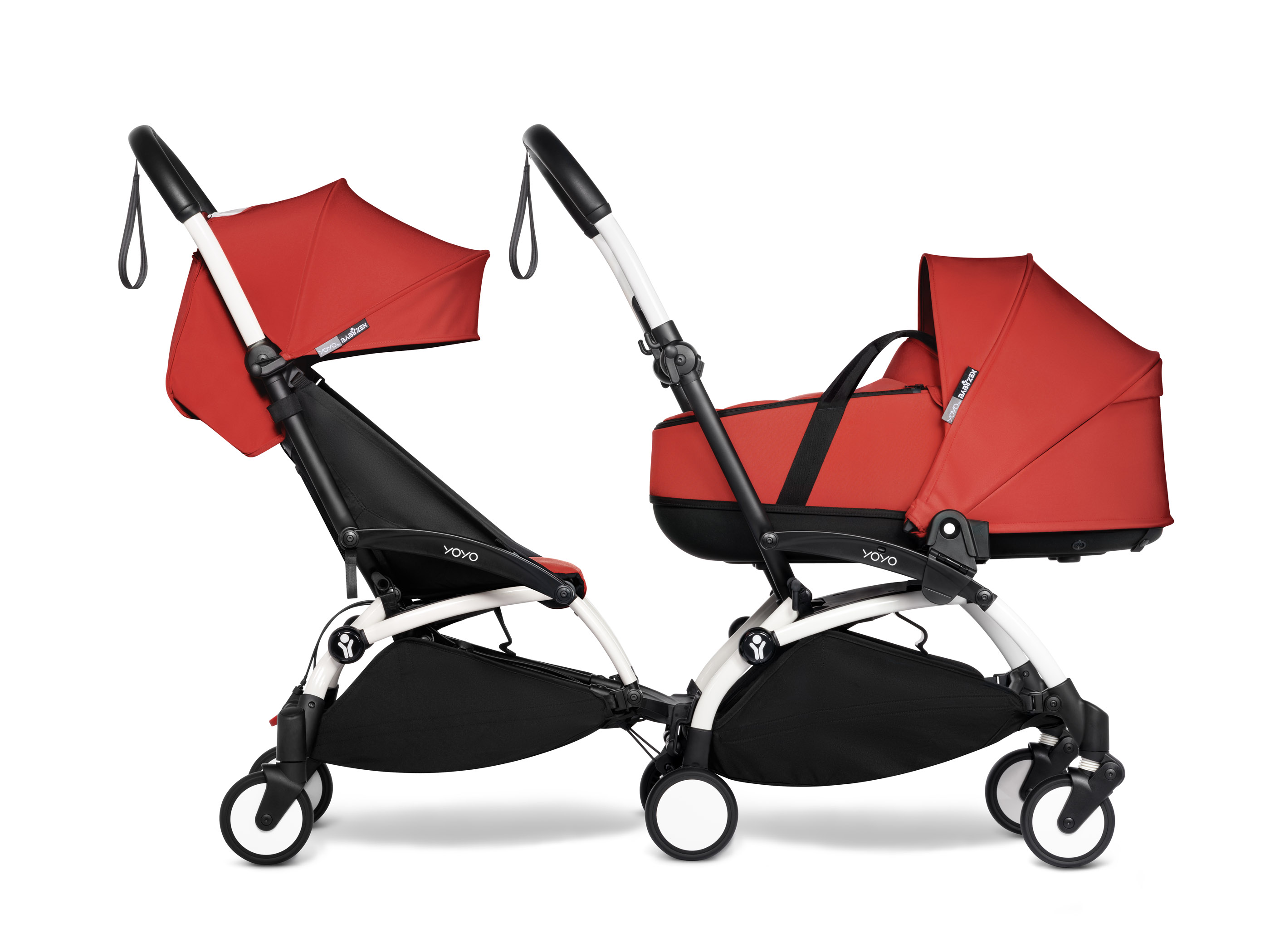 Cochecito BABYZENyoyo² Connect Duo para 1 Recién Nacido y 1 Niño de 6 Meses + Estructura Blanca y Color Rojo