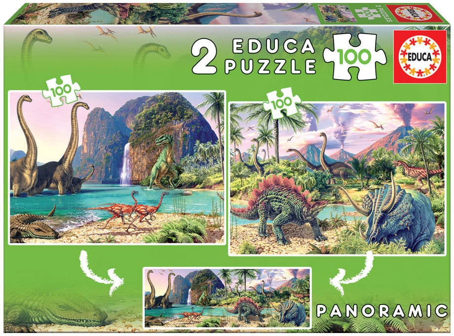 Puzzle EDUCA Junior 2X100 Dino World (Edad Mínima: 6 Años - 200 Piezas)