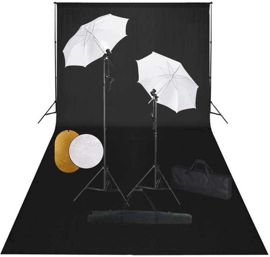 Kit Iluminación de Estudio VIDAXL con Sombrillas, Fondo y Reflector