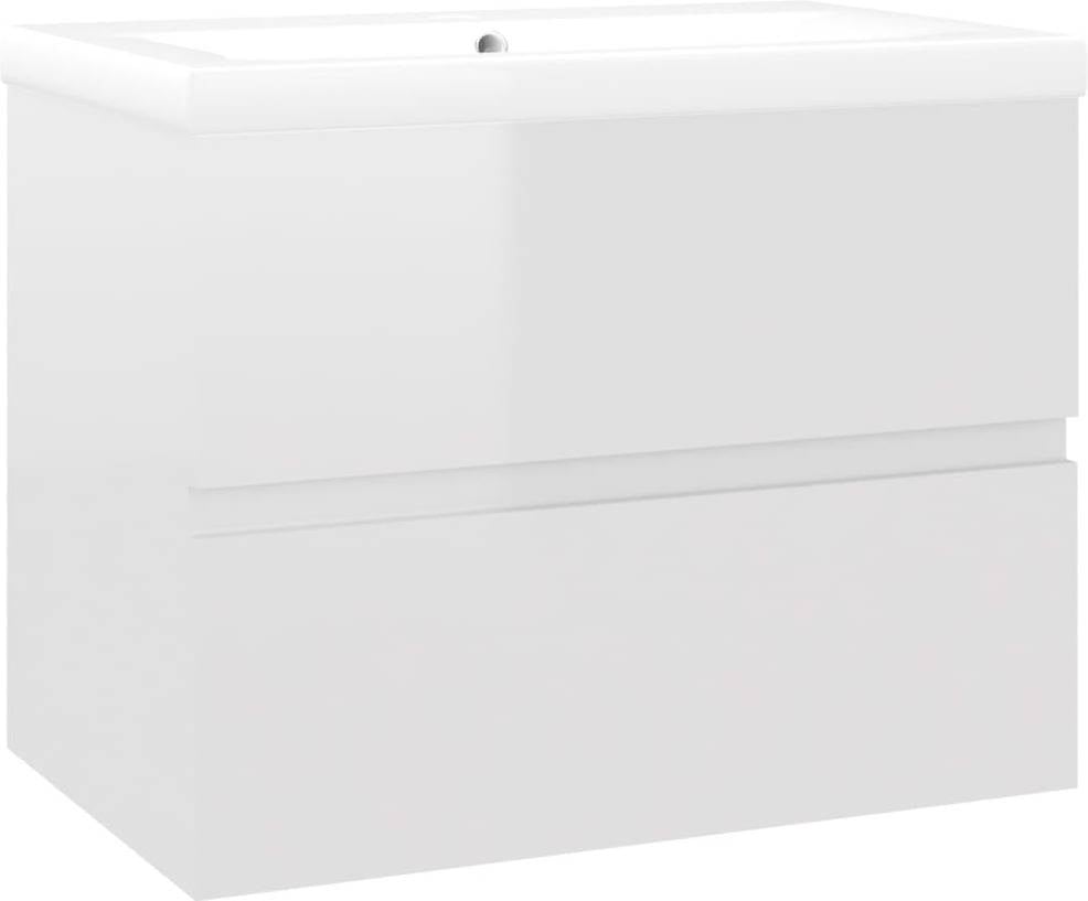 Vidaxl Mueble Con lavabo armario tocado fregadero aseo cuarto de inodoro ducha bañero mobiliario robusto estable blanco brillante aglomerado empotrado madera 60x38.5x45 cm