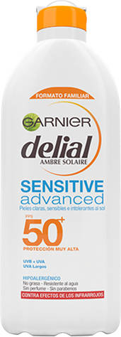 Garnier Delial Sensitive advanced leche solar para pieles claras sensibles e intolerantes alta ip50+ 400