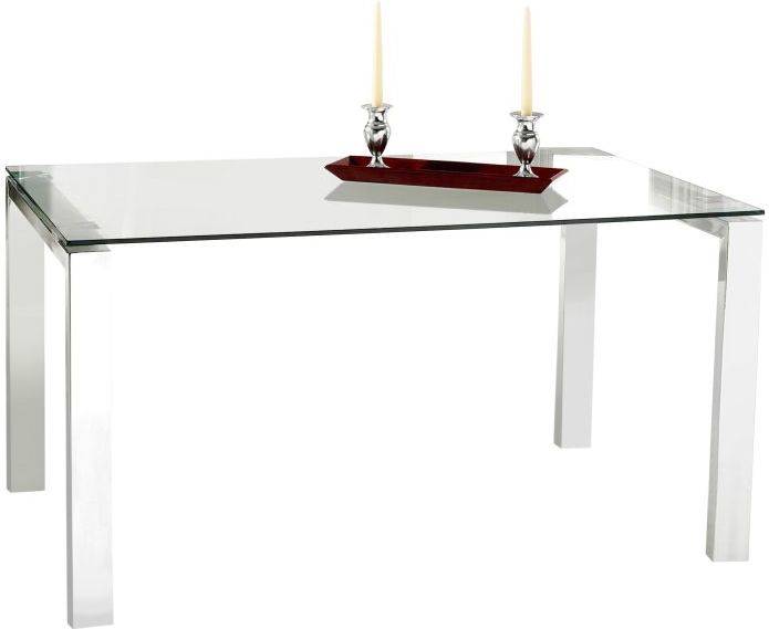 Mesa de Comedor ABECEDARIO Universal  (Cromado - transparente - Metal y Vidrio Templado - 140 x 73.5 x 90)