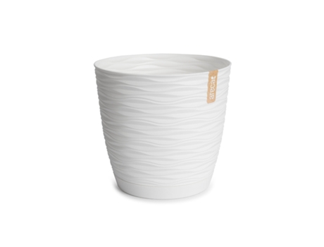 ARECA Wind - Maceta Decorativa Redonda 15 cm con Plato Integrado Blanco Roto