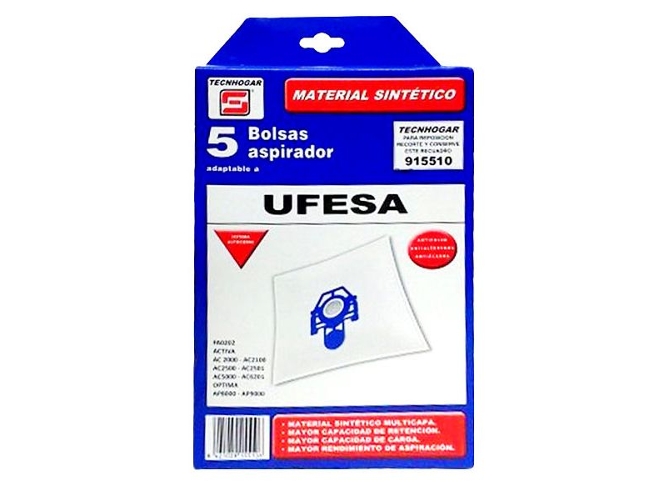 Bolsa Aspirador Ufesa 915510 tecnhogar pack de 5 uds blanco