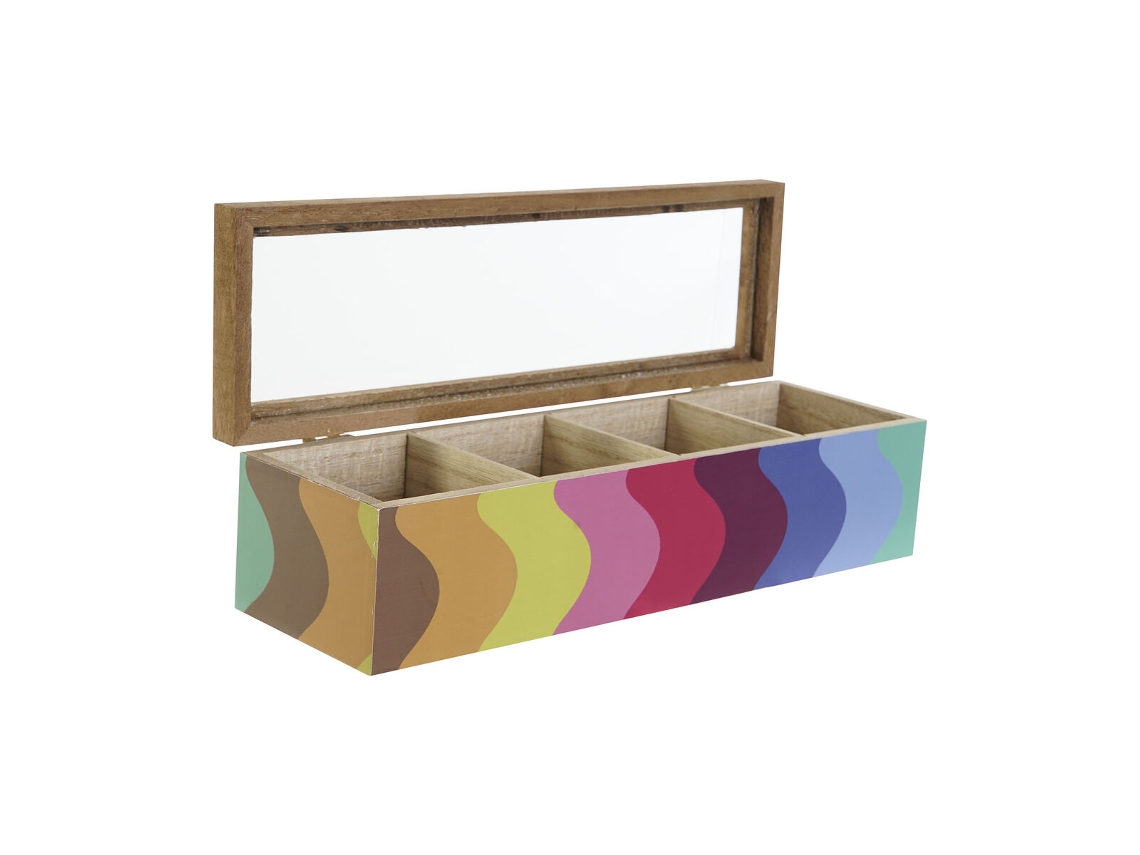 DKD Home Decor Caja para Infusiones DKD Home Decor Blanco Multicolor Madera  MDF (4 Unidades)