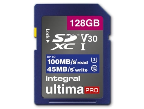 Integral Insdx128G-100V30 Tarjeta Sd de 128 Gb Sdxc Uhs-1 U3 Cl10 V30 Hasta 100 Mbs Lectura 45 Mbs Tarjeta de memoria de escritura Uhs-I