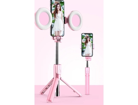 Selfie Stick SLOWMOOSE Plegable Inalámbrico Compatible con Bluetooth con Luz Anelar Led Rosa