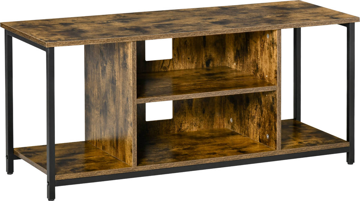 Mueble de TV HOMCOM Estilo Industrial (110x40x50 cm - Melamina y Acero - Marrón)