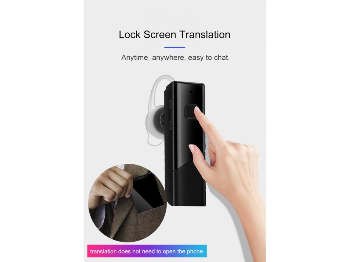 Traductor de voz inteligente Auriculares inalámbricos Bluetooth5.0 Multi  idiomas en tiempo real negro HT20