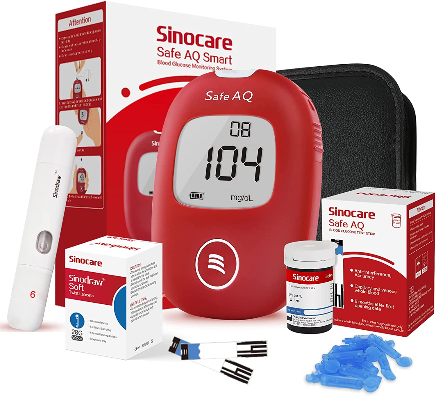 Kit de Prueba de Azúcar en Sangre para la Diabetes (25 Tiras Reactivas y 25 Lancetas - Tecnología de Deshidrogenas Más Precisa en Mg/Dl)