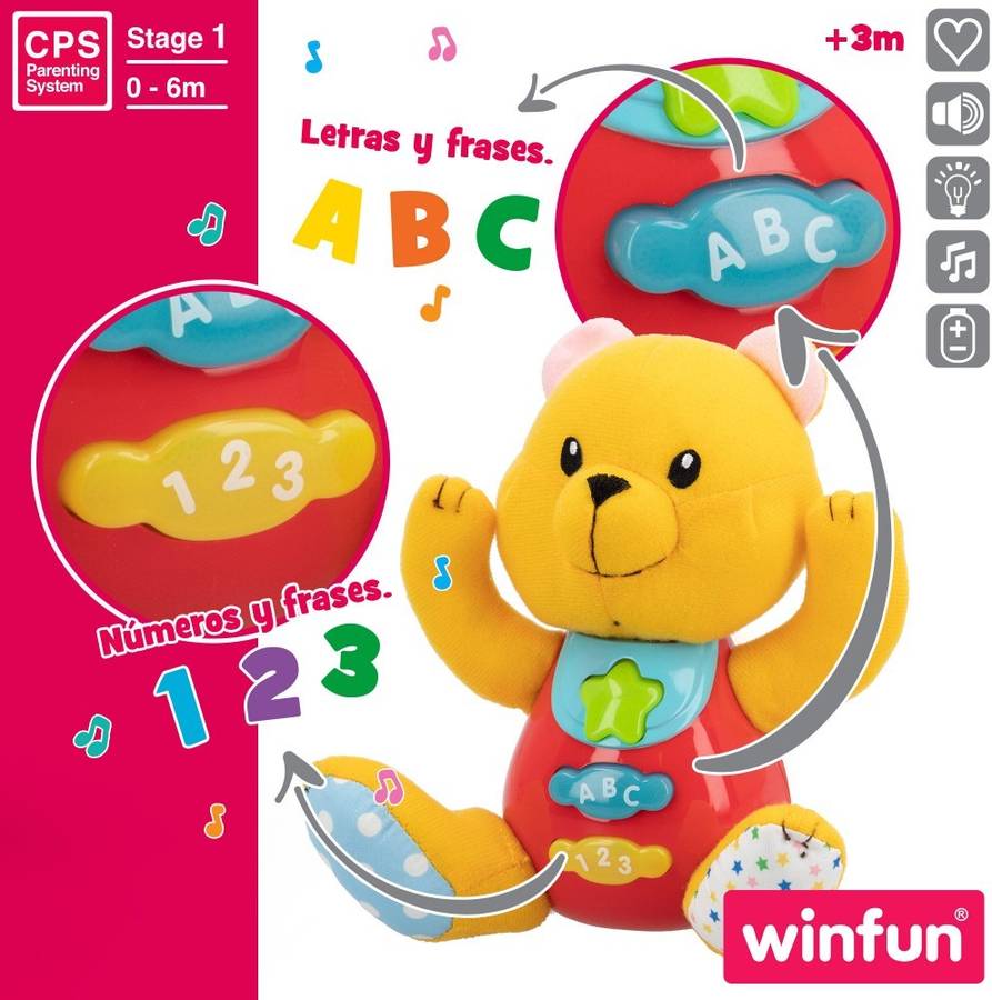 Peluche Winfun Oso interactivo 0 años 46859 osito luz +3mespañol