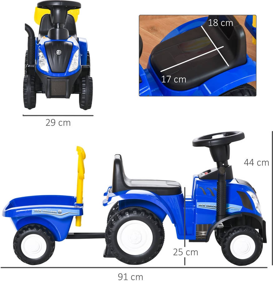 Homcom Tractor Para niños de 1236 meses con remolque coche correpasillos bocina faros pala asiento suelo 25 andador infantil 1