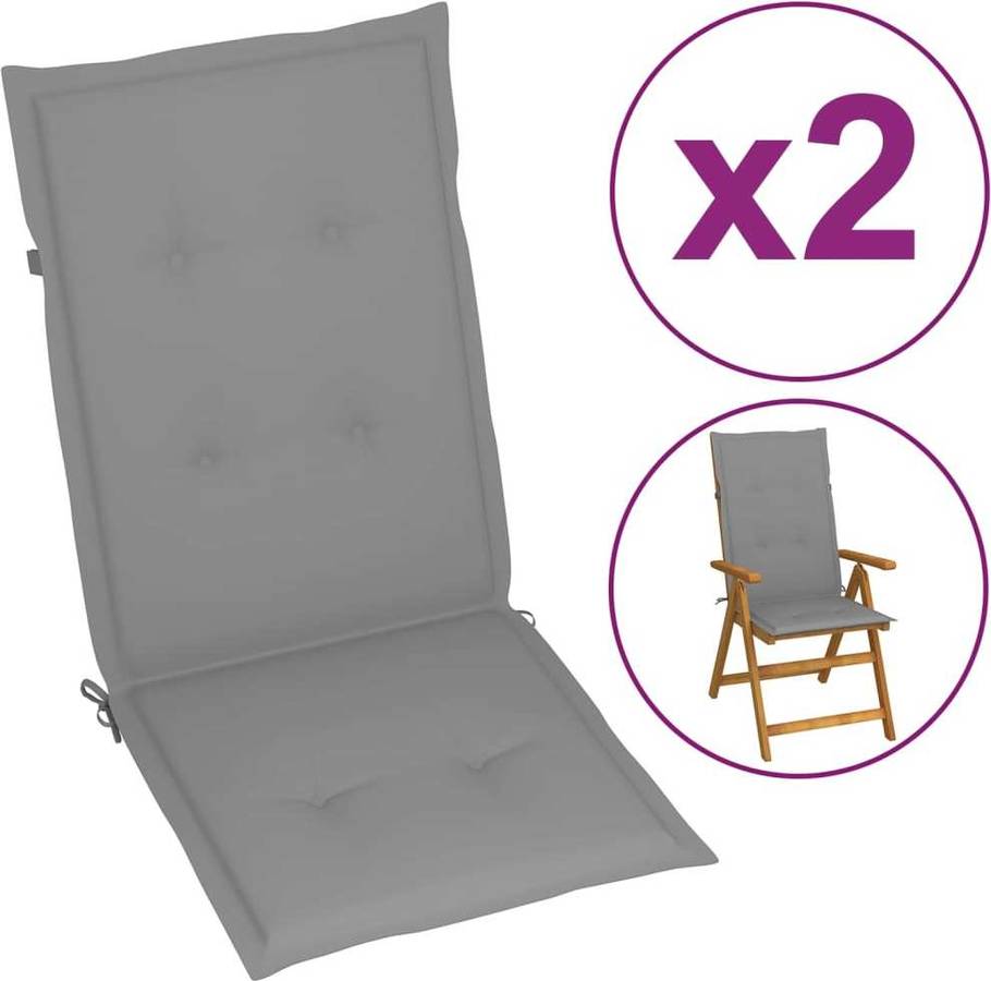 Vidaxl 2x Cojines para silla gris almohadilla acolchado banco de 2 unidades 120x50x3 120x50x4 120 50 4