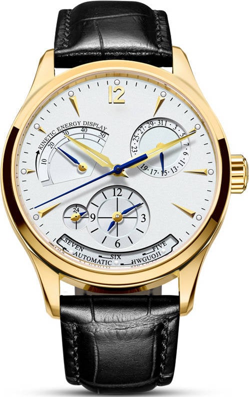 Reloj GETEK Esfera Blanca Hombre (Cuero - Negro y Dorado)