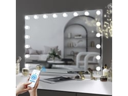 Espejo de Maquillaje de Hollywood con Luz y Bluetooth FENCHILIN 18-LED Mesa-Pared (80x58 cm)