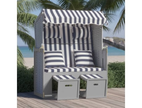 MAISON EXCLUSIVE Silla Strandkorb con cojines ratán sintético madera azul blanco