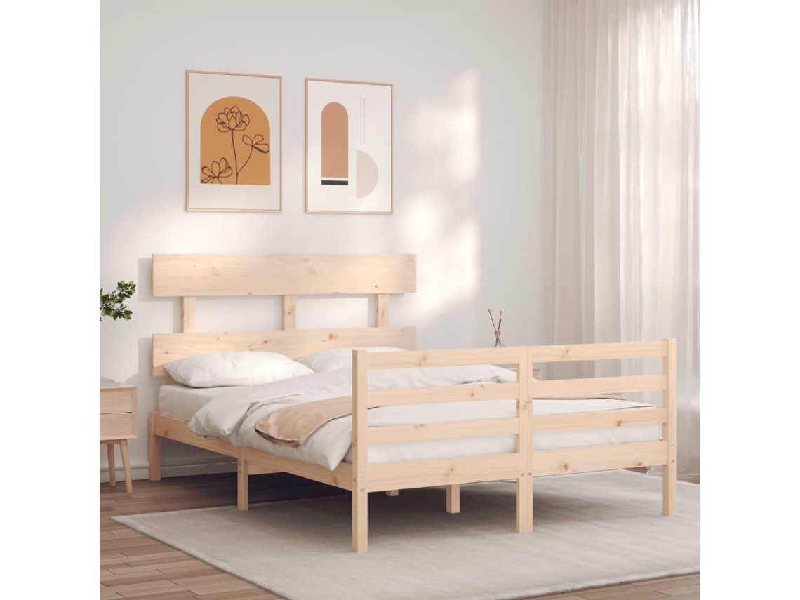 Estructura de cama con cabecero madera maciza 120x200 cm en 2023