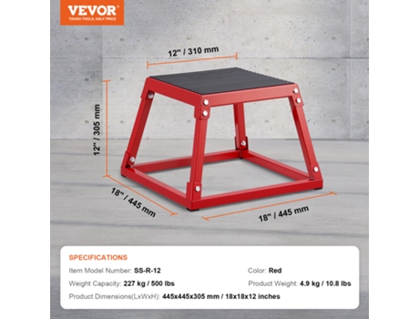 VEVOR Caja Pliométrica Plataforma Pliométrica 305 mm Salto Antideslizante, Rojo