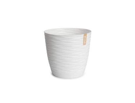 ARECA Wind - Maceta Decorativa Redonda 11 cm con Plato Integrado Blanco Roto