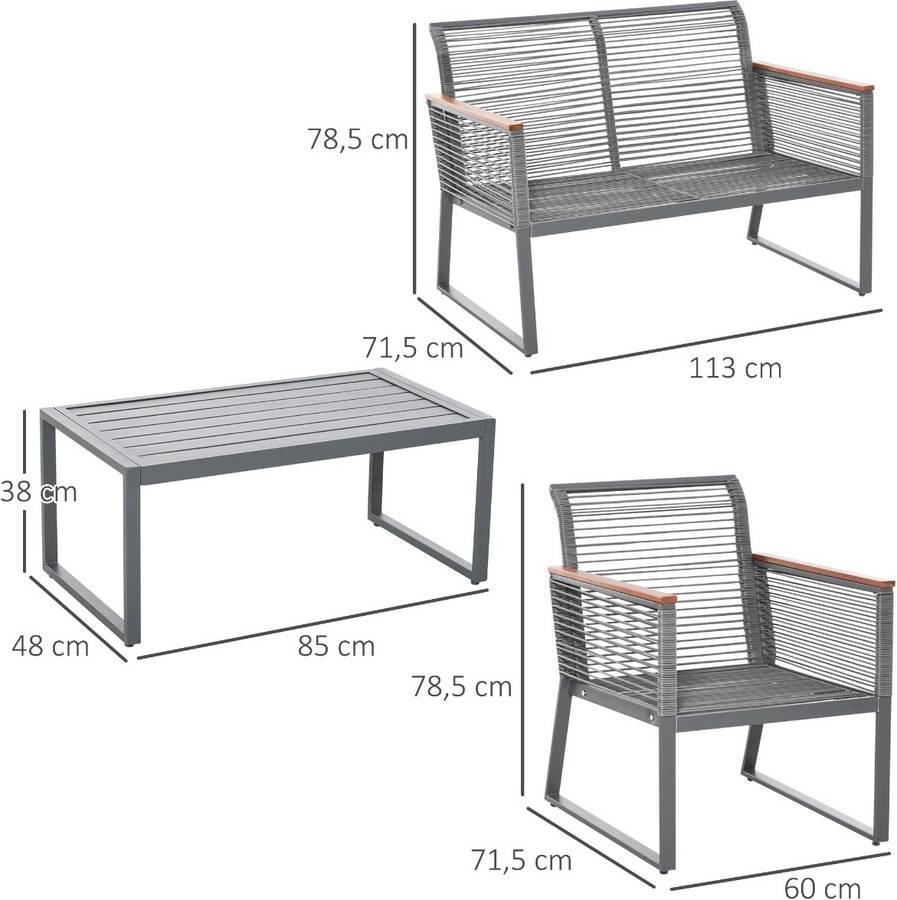 Juego de 4 Muebles de Exterior OUTSUNNY Gris (Acero - 113x71,5x78,5 cm)