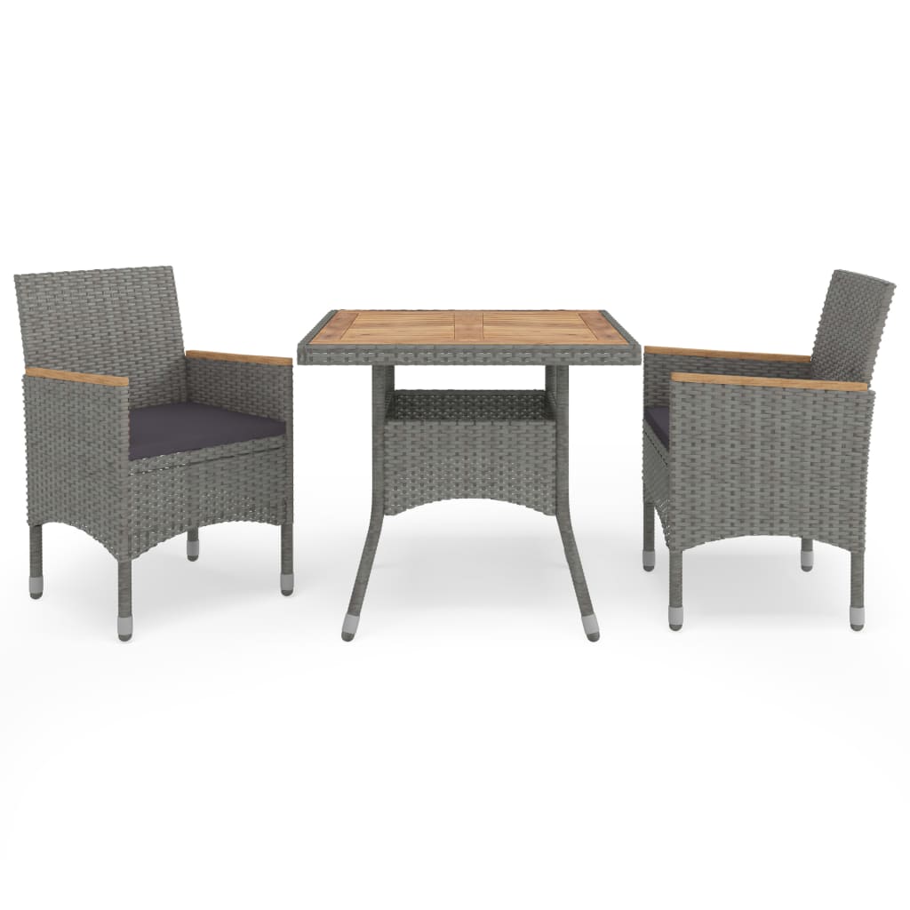 Conjunto de Comedor Jardín VIDAXL 3058317 (Gris - Poli Ratán - 80x80x75 cm - 3 Piezas)