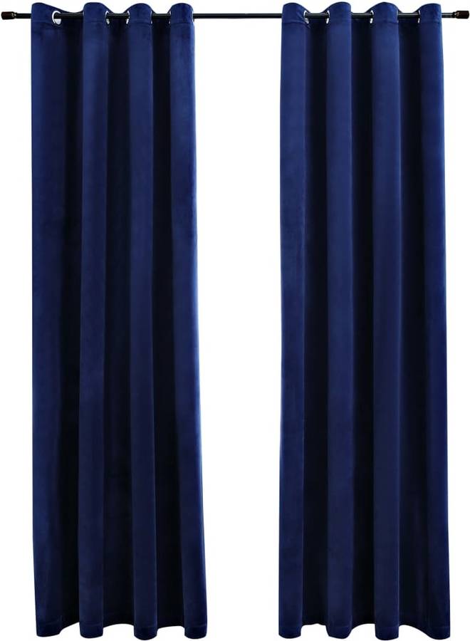 Cortinas Opacas Anillas VIDAXL 2 Piezas Terciopelo Azul Oscuro(140 x 225cm)