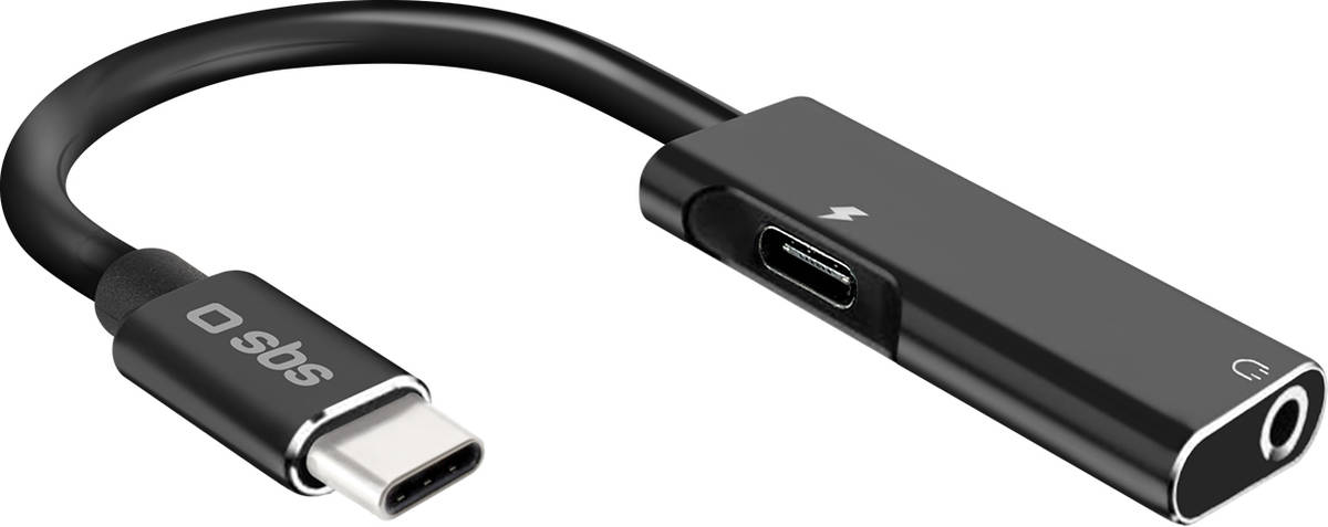 Adaptador + Cargador SBS (USB-C - Jack 3.5 mm - Negro)