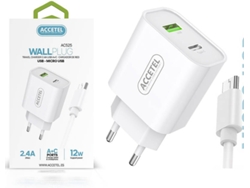 Kit Cargador para Alcatel 1S 2021 ACCETEL AC525 (2.4A - 2 USB + Type-C - Micro-USB - Blanco)