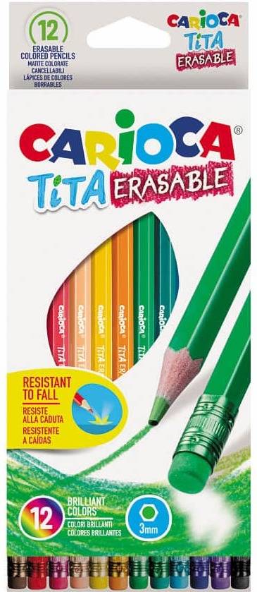 Lápiz de Color CARIOCA Tita Erasable (12 Unidades - Multicolor - 3 mm)