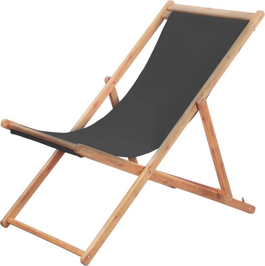 Silla De Playa plegable vidaxl tejido estructura madera gris tela piscina patio terraza exterior verano