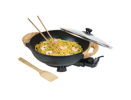 Wok - tapa de cristal - ? 32cm - mango de bambú - espátula de bambú y 2 palitos de cocina de bambú xxl incluidos - 1500w - en negro AEW100AS - BEST...