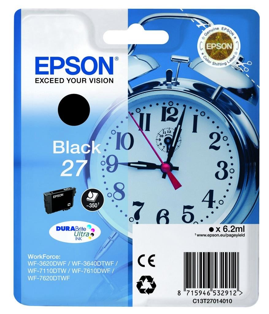 Cartucho de tinta original EPSON 27, Despertador 6,2 ml , Negro, C13T27014022, T2701