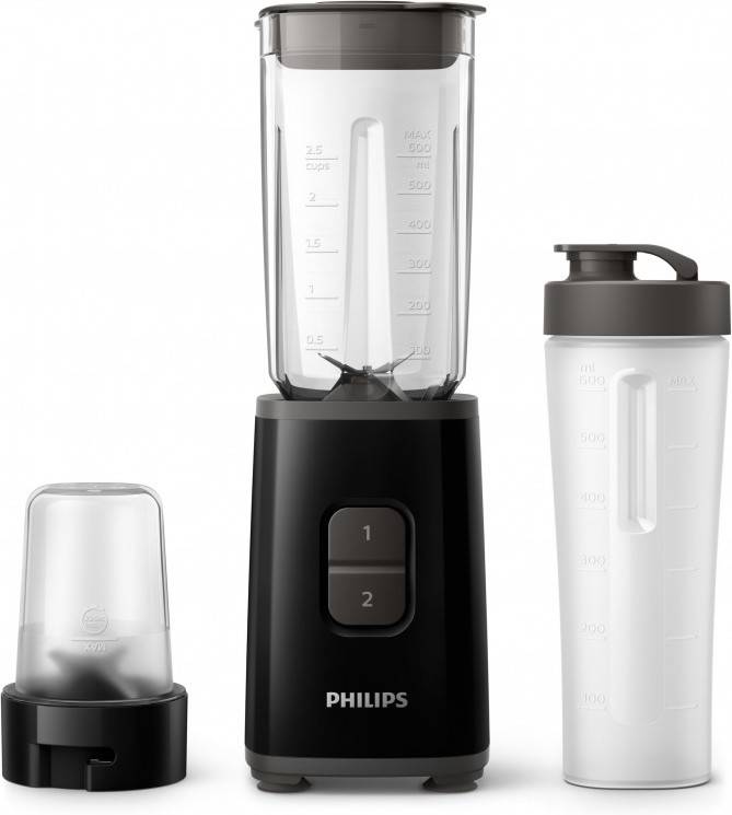 Philips Hr260390 Batidora de vaso 350w hr2603 con on the go y picadora daily collection negra cuchilla 4 hojas jarra 0.6 l 2 velocidades 350 0.7