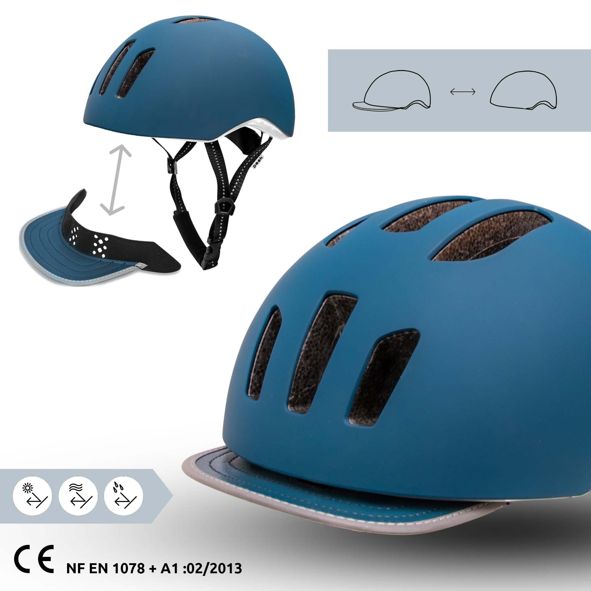 Casco para hombre y mujer | Azul petróleo | Talla 53-59cm | Certificado EN1078