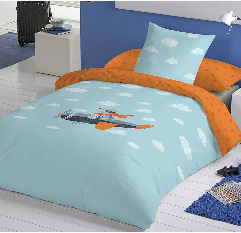 Cotton Artean Funda nordica infantiljuvenil reversible aviador cama de 90 azul 150x260 cm