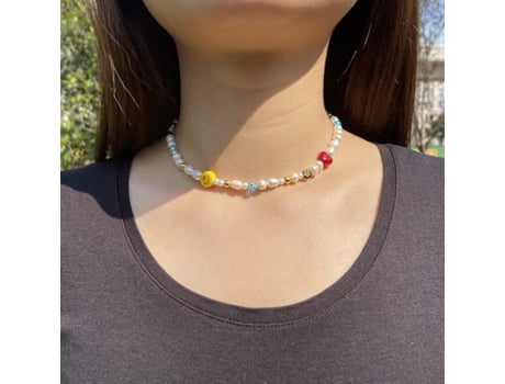 Collar De Gargantilla De Perlas Con Cara Sonriente, Collar De Cuentas De Arcilla Polimérica De Arcoíris De Verano, Joyería Hecha A Mano Bonita Bohe...